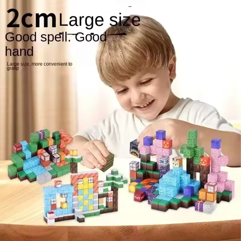 54–216 Stück magnetische Blockbausteine – magnetische Würfelfliesen, Bauspielzeug für Mädchen und Jungen, sensorische Spiele