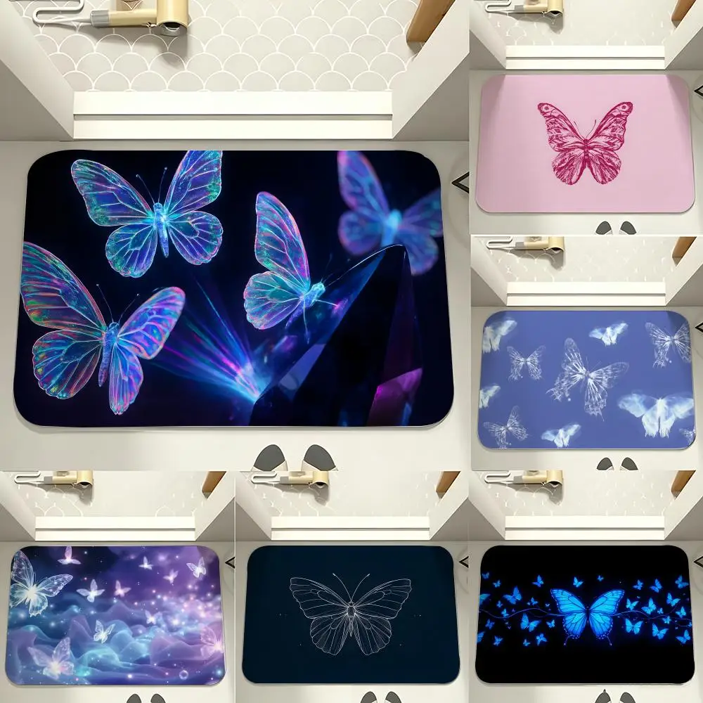 Watercolor Butterfly Floor Mat carpet diatom mud bathroom quick-drying absorbent floor mat household bathroom