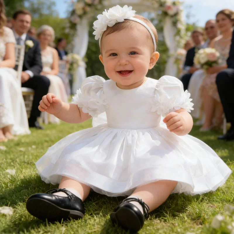 

White Dress For Girls Tulle Dress Evening Kids Weddings Gown Toddler 1st Birthday Baby Girl Princess Ceremonial Baptism Dress