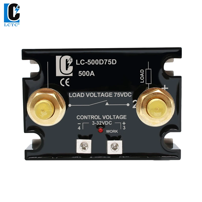 LCTC DC Control DC Solid State Relay 500A 1000A With Radiator SSR Heat Sink High Power Controller 3-32VDC LC-500D75D