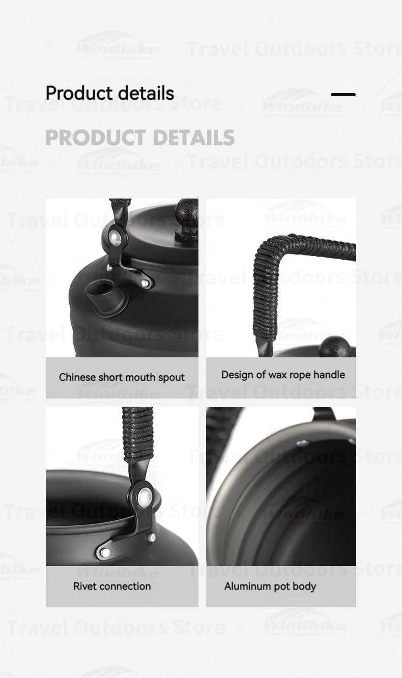 Naturehike BLACKDOG 230g Aluminium-Reisewasserkocher Outdoor Camping Tragbarer Kocher 1,3L Picknick-Teekanne Tee-Kaffee-Kochgeschirr – Detail 10