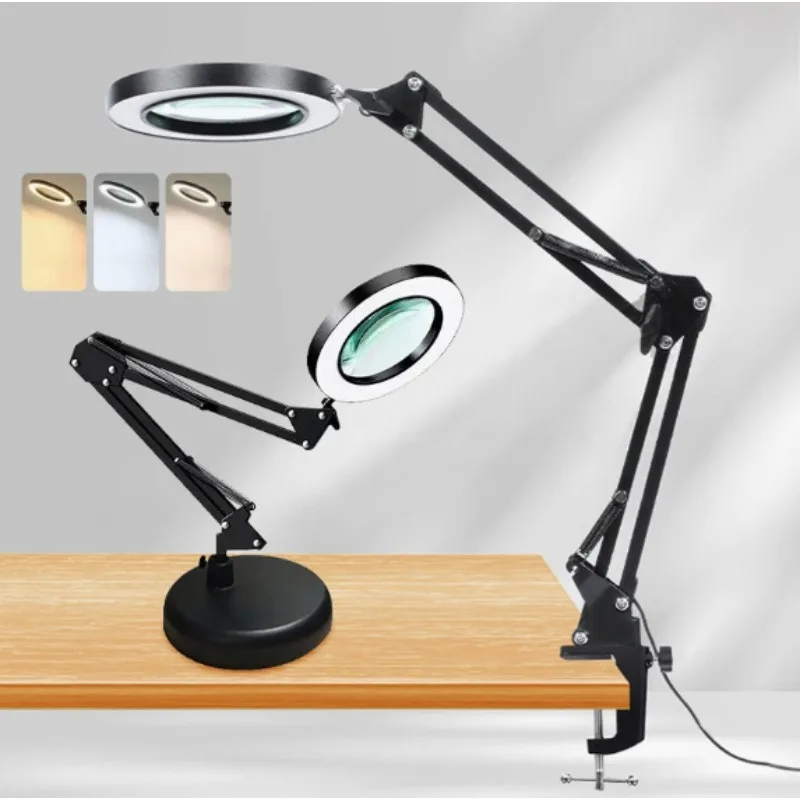 72 LED Lights 5X HD Desktop Magnifier with Light Magnifying Glass Lamp Loupe 3-Color Detachable Circuit Maintenance Inspection
