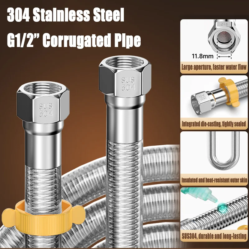 New 1pc 20-500cm Bathroom Corrugated Shower Tube Bend Arbitrarily Hose Explosion Proof Anti-winding Shower Hose with Wrench Pipe