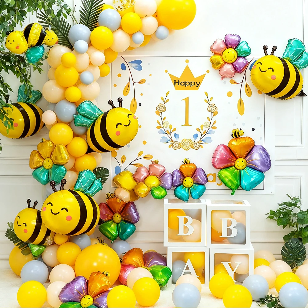 

10PCS Colorful Daisy Bee Foil Balloon Flower Theme Birthday Party Supplies Wedding Outdoor Decorations Inflatable Accessories