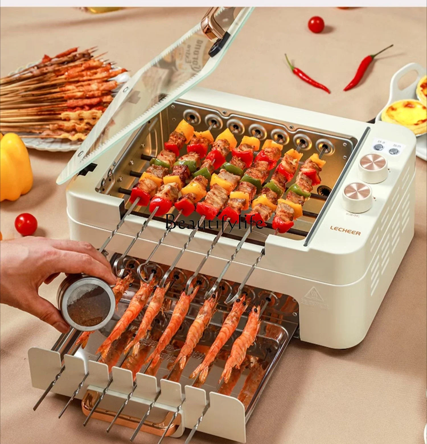 

Fully automatic rotating household smokeless indoor electric grill pan grill