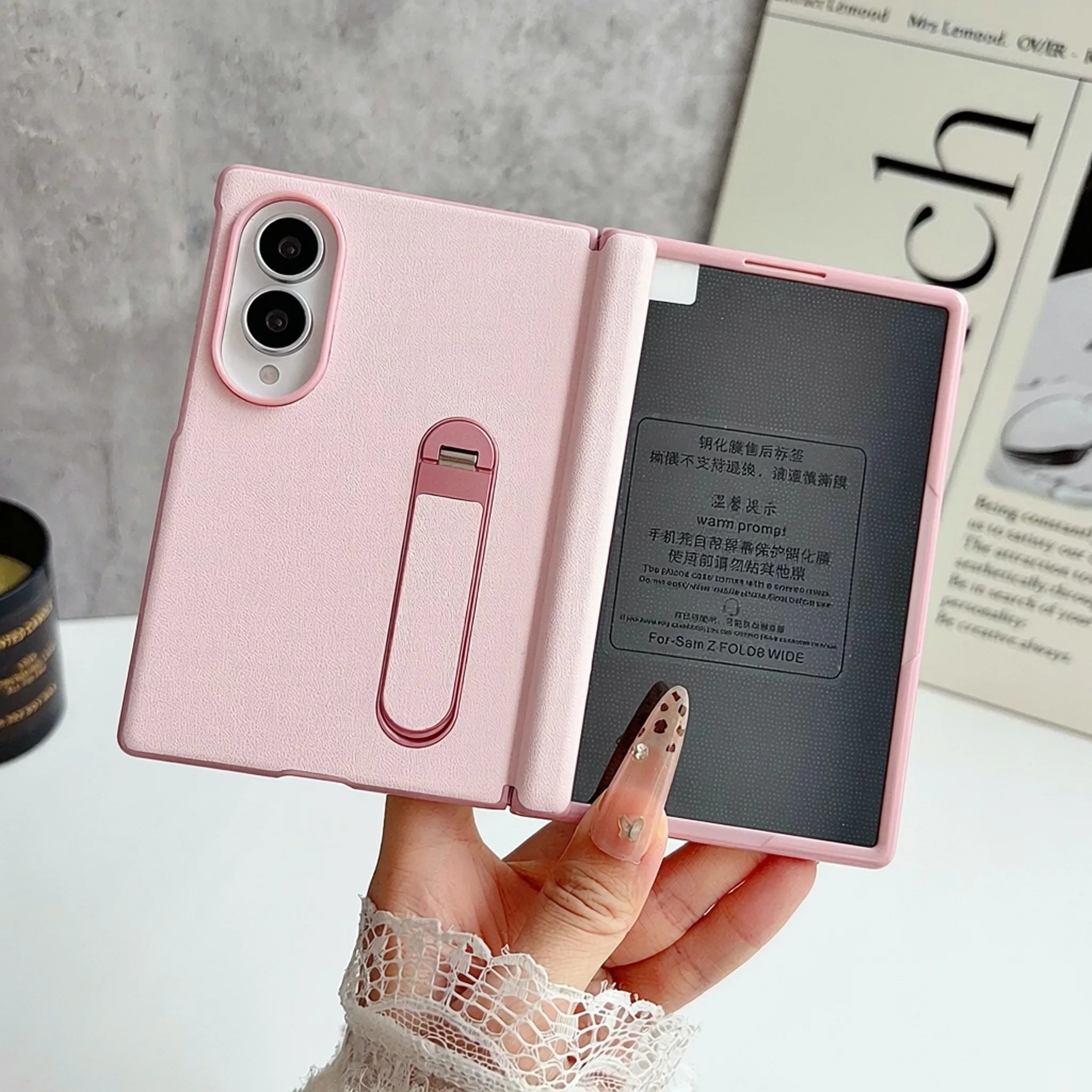 360 Rotating Kickstand Vegan Leather Case for Samsung Z Fold8 Fold 8 Wide Shockproof Hinge Protection Protective Film Slim Cover