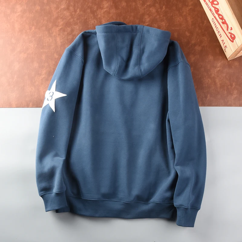 2023 Autumn Winter New Basic Sweatshirts Men Plus Size Hoodies Five-Pointed star Printed High Quality Pullovers Fashion Washed C