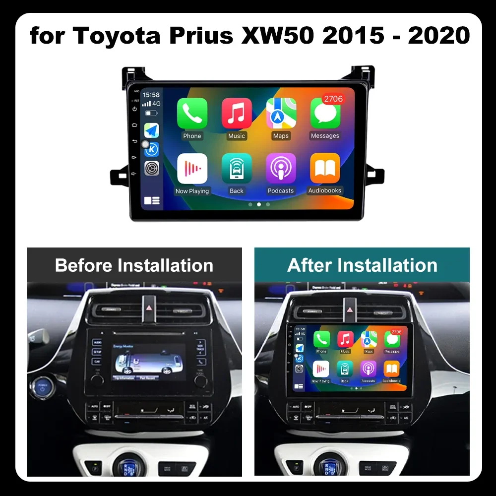Android 15 Carplay Auto Car Radio For Toyota Prius XW50 2015 2016 2017 2018 2019 2020 Multimedia Player DSP 2din 4G+WIFI Stereo