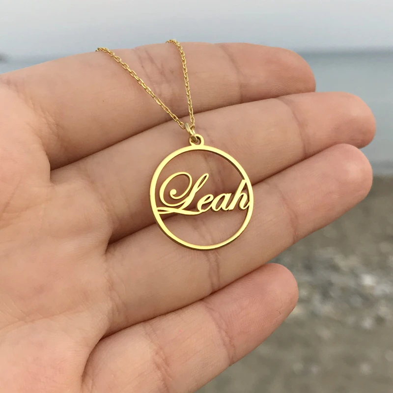 Custom Simple Circle Name Necklace Women Girl Minimalist Jewelry Stainless Steel Gold Color Nameplate Round Pendant Necklace