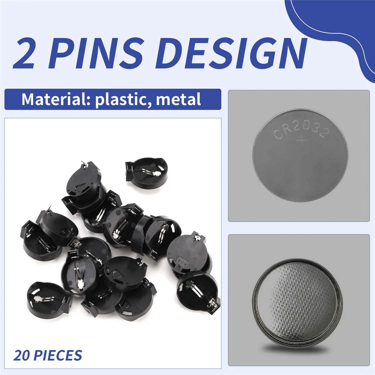 SMIEA 3V CR2032 CR2025 محول حامل بطارية خلية زر أسود 20 قطعة