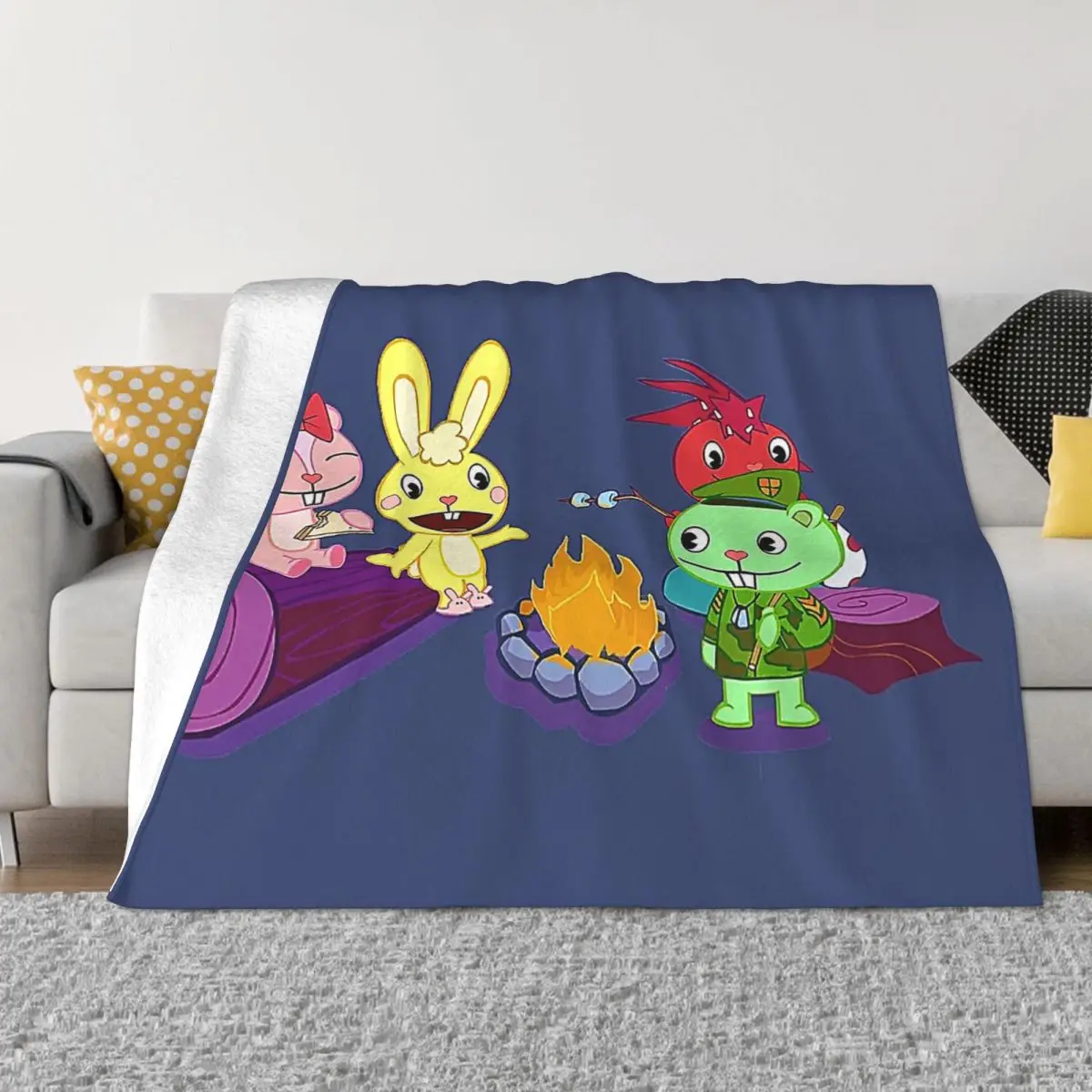 Happy Tree Friends Throw Blanket Ultra-Soft Micro Fleece Blanket Black Flannel Blanket