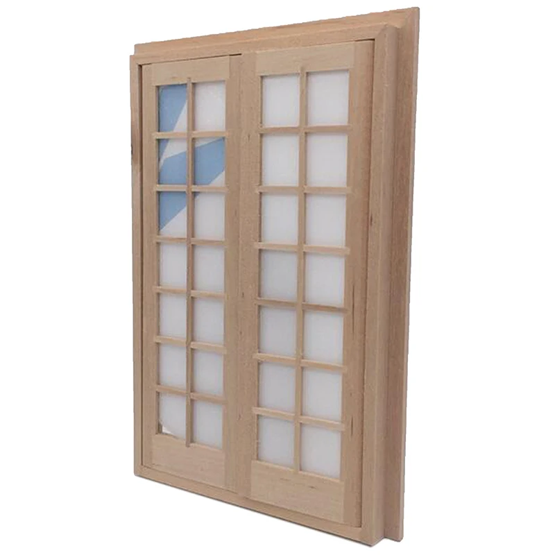1Pc Dollhouse Miniature Wooden DIY 28 Lattices Double Door Model Mini Simulation Furniture Decor Toy Accessories