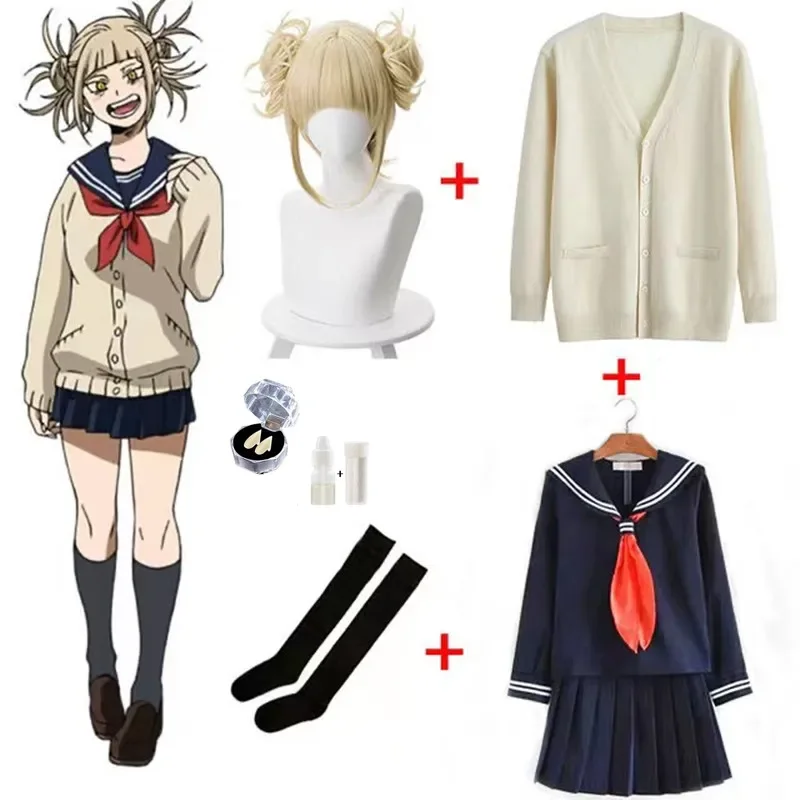 ชุดเครื่องแบบชุดคอสเพลย์ผู้หญิง JK อนิเมะ My HERO Academia Himiko Toga กระโปรงสเวตเตอร์โค้ทเสื้อผ้าคริสต์มาสสำหรับผู้หญิง