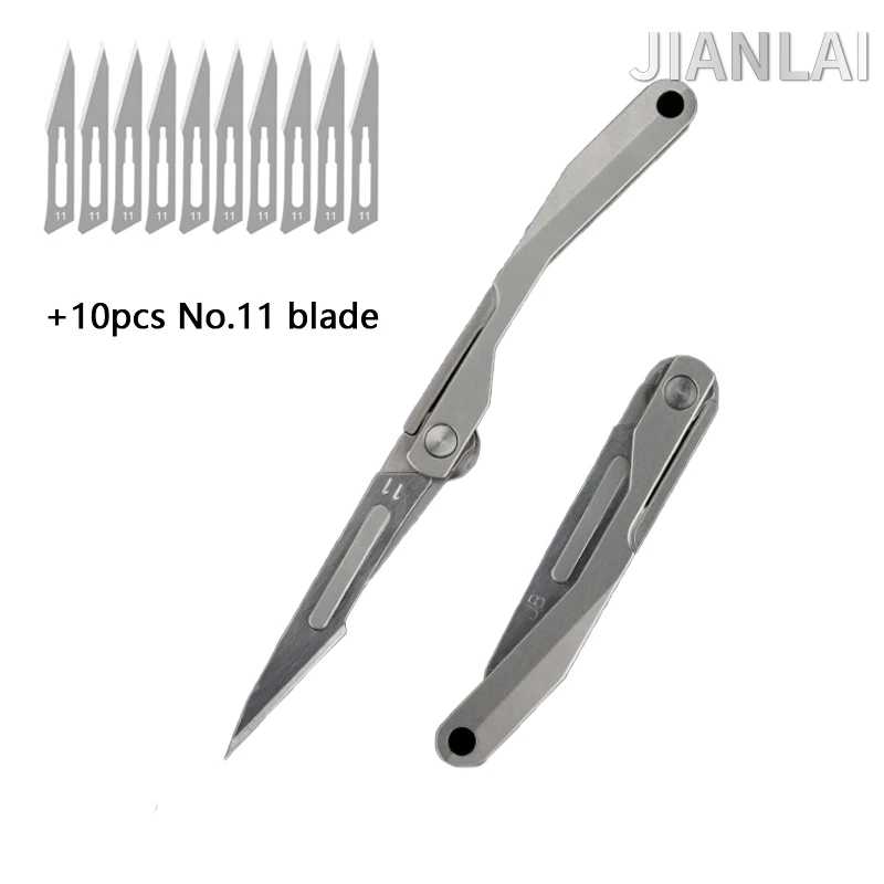 

Mini Titanium Alloy Folding Scalpel Medical Folding Knife EDC Outdoor Unpacking Pocket Knife with 10pcs Replaceable Blades