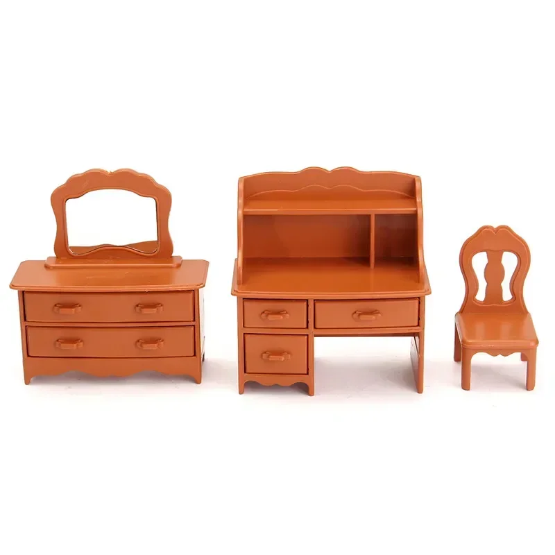 Nowy Zestaw Mebli Miniaturkowych w Stylu Vintage do Sypialni Komoda Biurko Lustro Zestaw Mebli Zabawek dla Dzieci Prezent na Boże Narodzenie Akcesoria do Domku dla Lalek