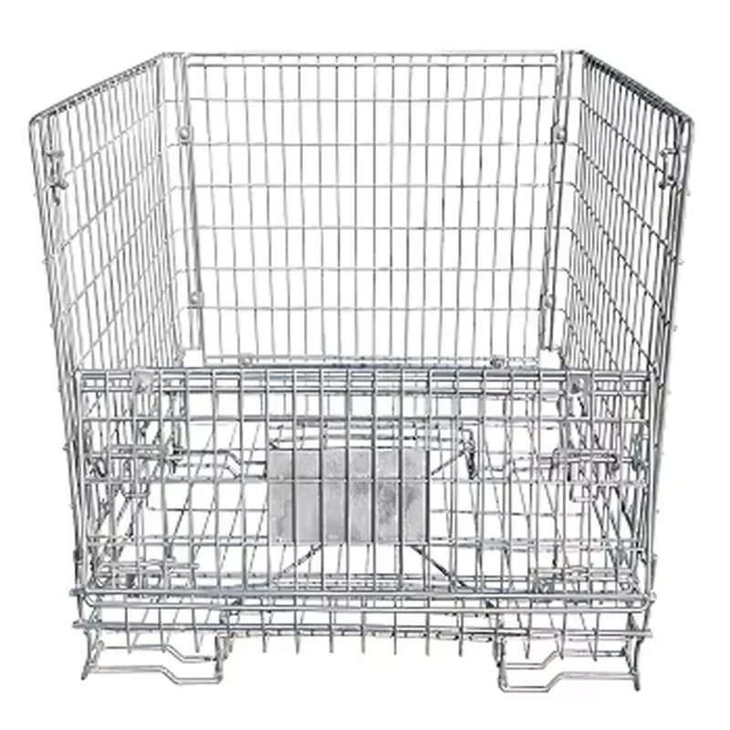 Mesh Container Zinc Galvanized Stackable Folding Storage Wire Mesh Metal Pallet Cage for Wine Bottle Stackable Bins Metal