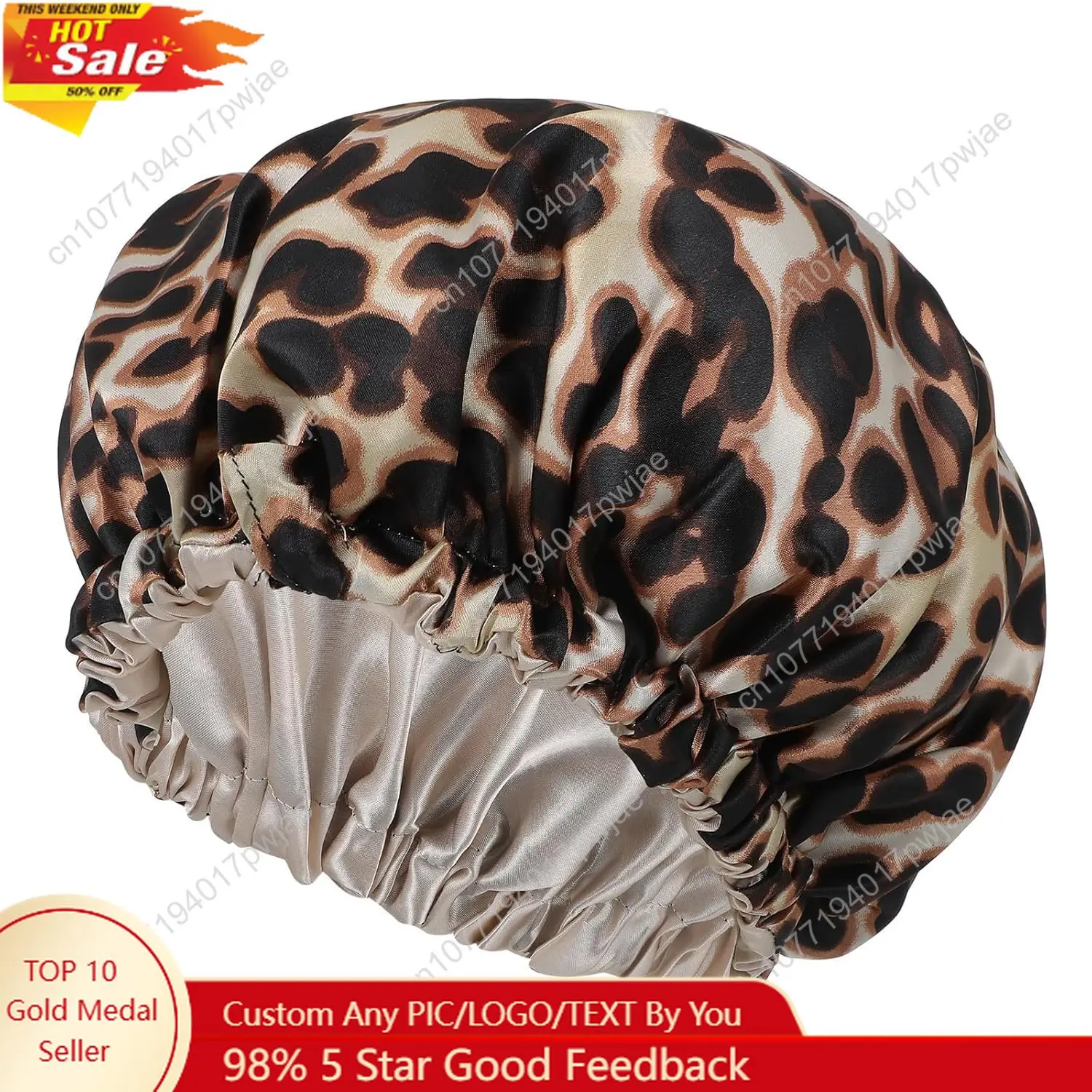 

Reusable Shower Cap for Women Leopard Shower Caps Large Size Waterproof Showering Cap with Elastic Band Double Layer Bonnet Hair