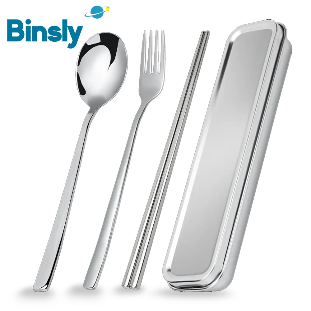 

316 Stainless Steel Cutlery 4pcs Set Portable Tableware Box Modern Design for Camping Student Fork Spoon Chopsticks Storage Box