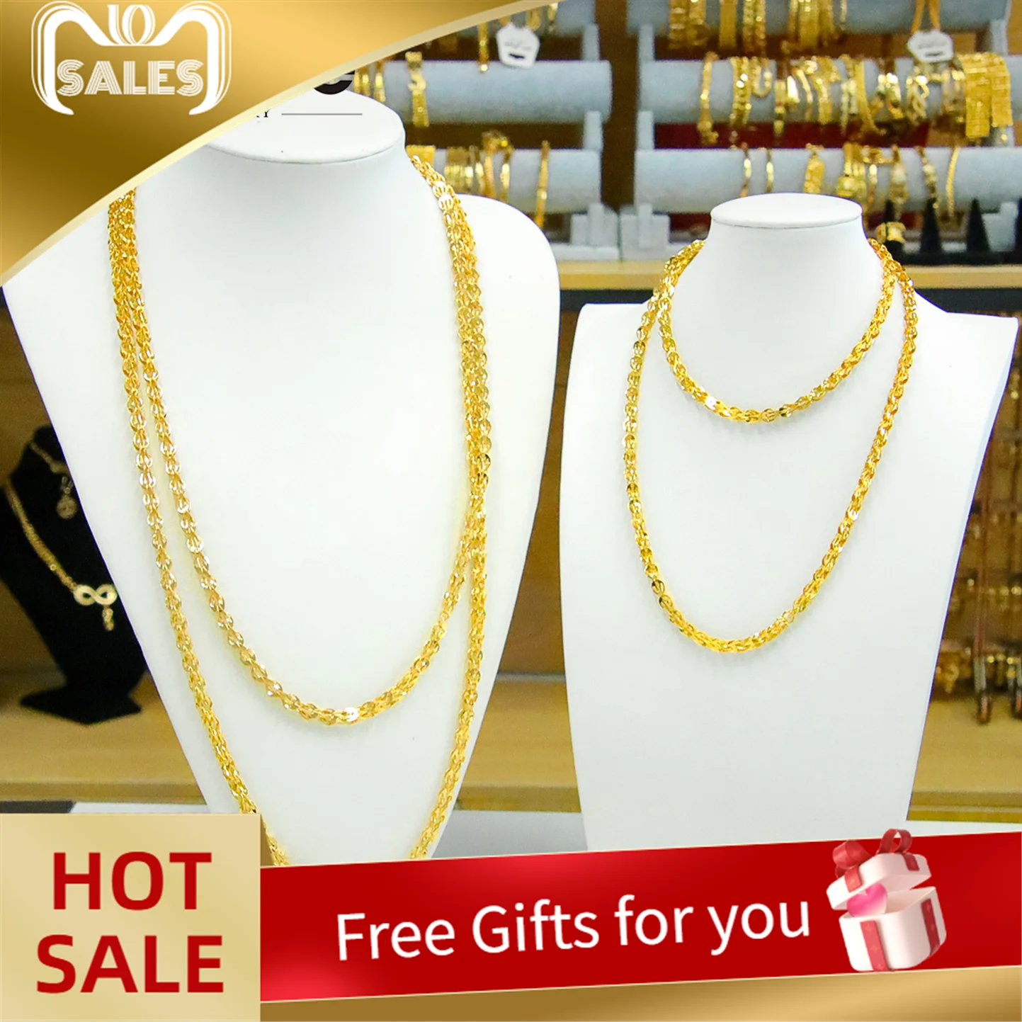 

Luxury Arabic Long Necklace 21k Gold Plated 80cm 160cm Italian Vintage Chains Dubai Muslim Women Wedding Party Jewelry Gifts