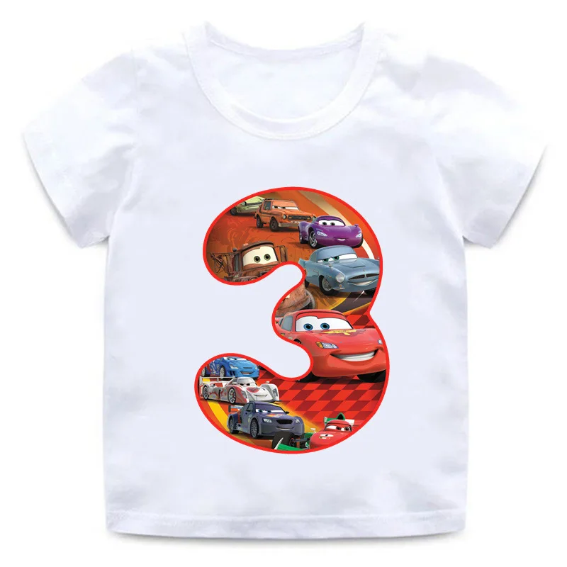 Hot Sold New Style Car Pixar Lightning McQueen Cartoon Print Tshirt Boy Girl Summer Funny Top Birthday Gift Fashion Kid Colthing