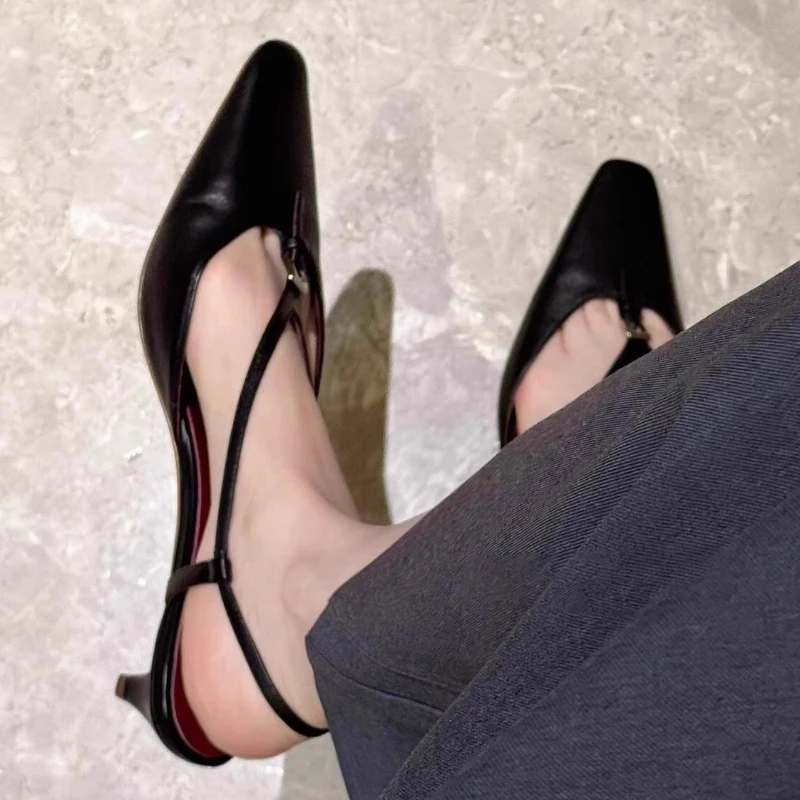 

Elegant Kitten Heel Pumps Women Sexy Square Toe T Strap Backless Dress Sandal for Ladies Fashion Office Designer Heels Sandalias