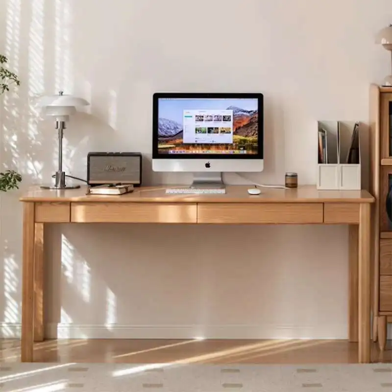 Mesa Executiva Nórdica para Computador com Gavetas de Madeira, Estação de Trabalho Ergonômica para Quarto, Mesa para Computador, Móveis