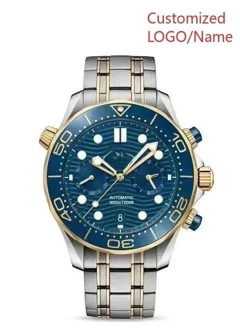 44mm Mens Quartz Chronograph Watch Luminous Rubber Black Blue Ceramic Rose Gold Stainless Steel Customized