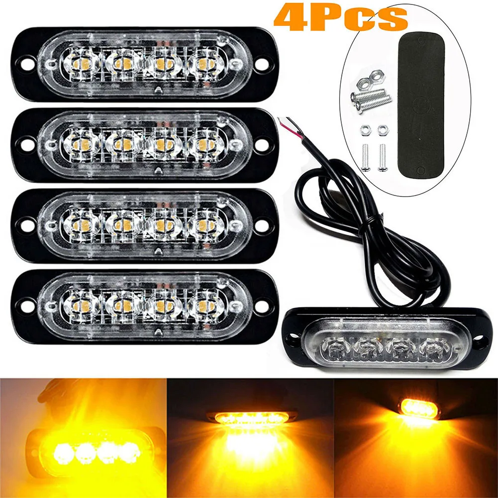 4szt 4 LED Samochodowe światło ostrzegawcze Grill Światło stopnia Samochód Ciężarówka Przyczepa Lampa ostrzegawcza LED Bursztynowe światło boczne Do