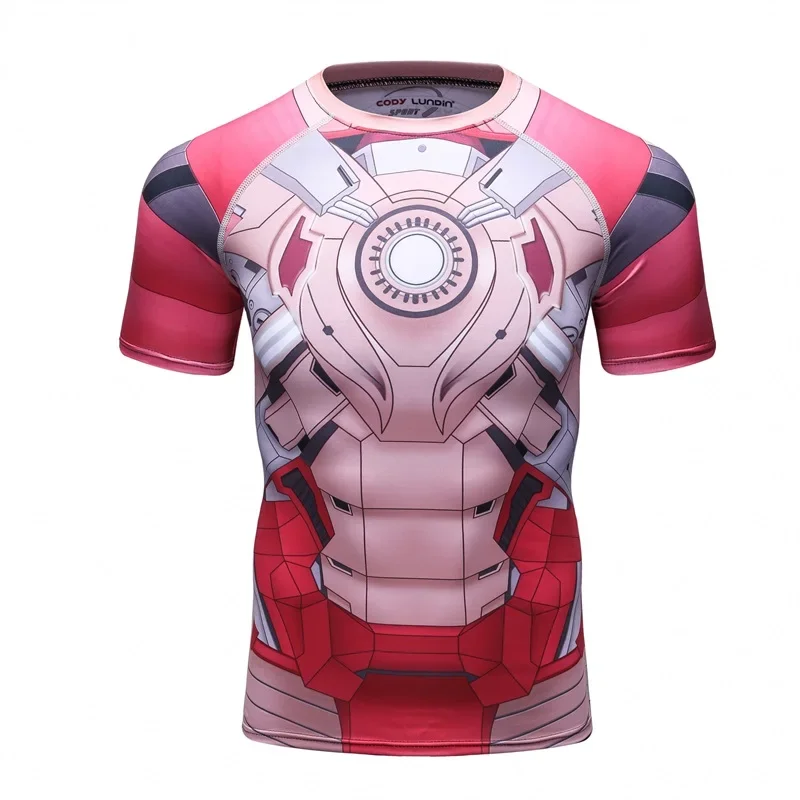 Rashguard Camisetas T Shirt Men Short Sleeve Compression Tight Fitness Gym Sport Digital Printing Running Tracksuit Hero Jerseys