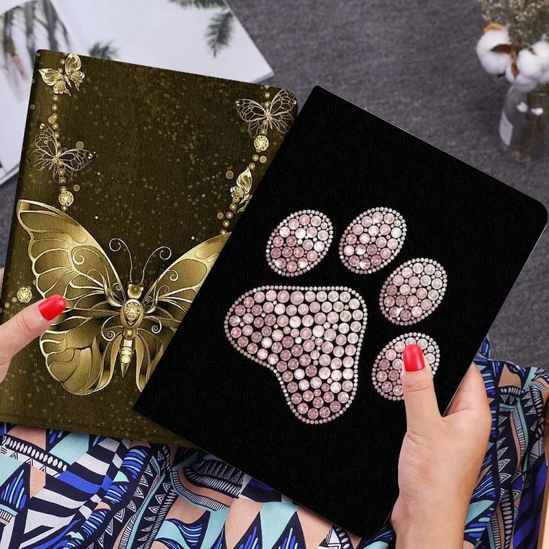 

Чехол для планшета с рисунком розовой лапки и бриллиантами для Lenovo Xiaoxin Legion Pad Tab Pro GT Y700 Gen4 2 11 P11 M10 K10 3rd Plus Gen Gift