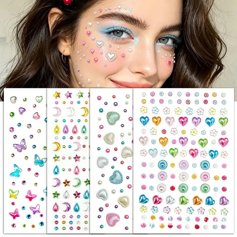 Self Adhesive Rhinestone Face Gem Stickers 1Pc Shiny Colorful for Rave Festival Party Beauty Makeup Decor