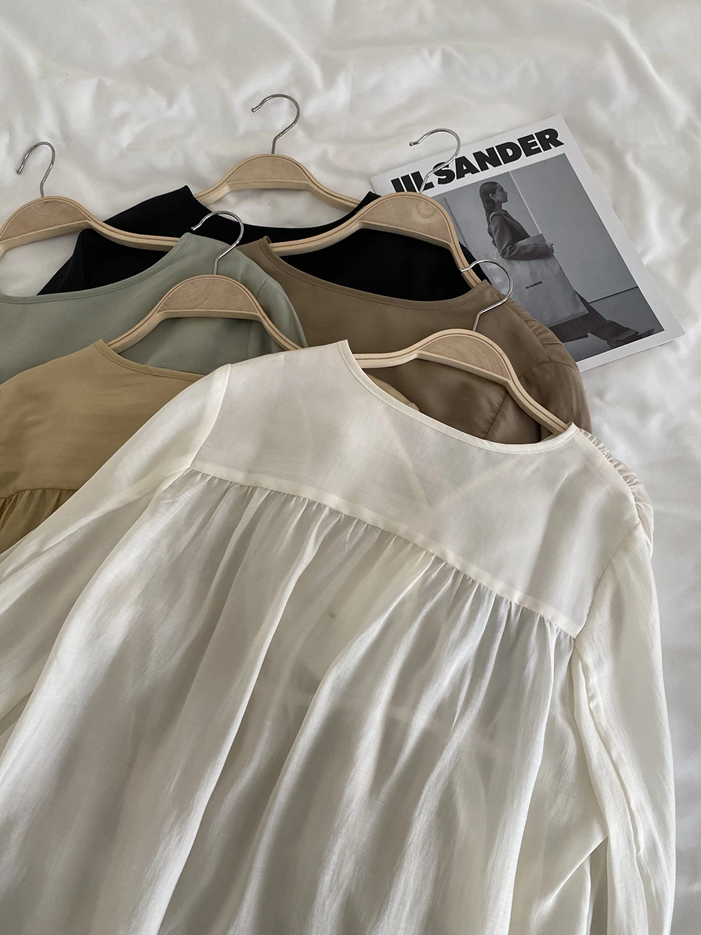 Summer Rayon Women V-Neck Tops Hot Selling Long Sleeves Simplicity Solid Waistband High Street Chic Comfortable Shirts Blouses