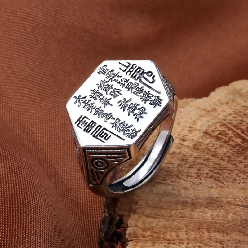 خواتم كلاسيكية من الفضة التايلاندية سداسية للرجال والنساء ، حروف لامعة ، نمط عرقي كلاسيكي ، مجوهرات للولائم ، القيل والقال ، 925