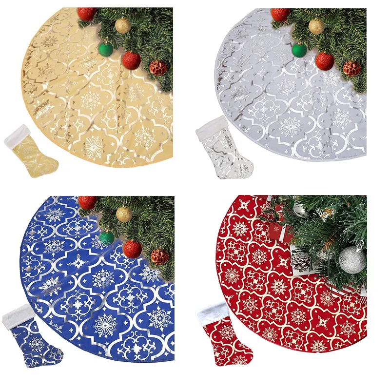 48-calowa spódnica choinkowa Xmas Soft Cover Mat Decor Snowflake Collar Farmhouse Tree Skirt, Gold Easy Install Easy To Use