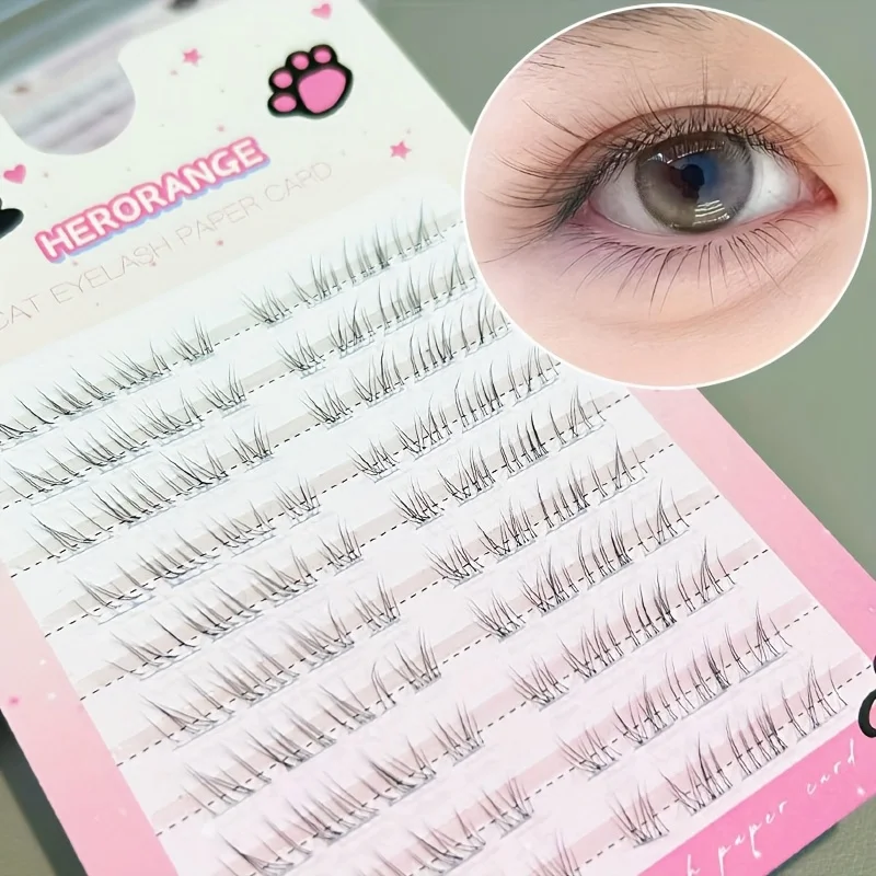 Herorange Cold Style Untere Wimpern 80 Cluster Segmentiert DIY Transparentes Wimpernband Flauschiges Kreuzdesign Einfach Anzuwenden für Anfänger