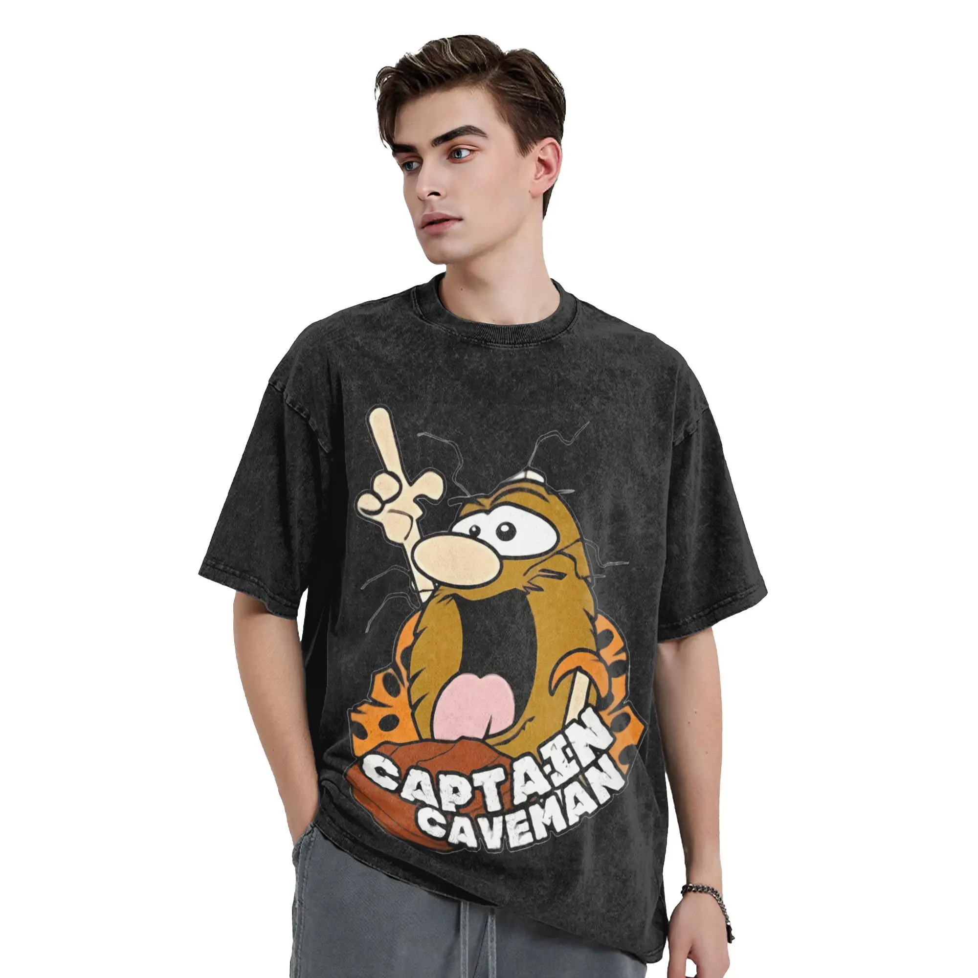 

2025 Summer Men's Captain Caveman Retro Classic Short-Sleeve 100%pure Cotton Printed Washed T-shirt O Neck Leisure Pattern Cheap