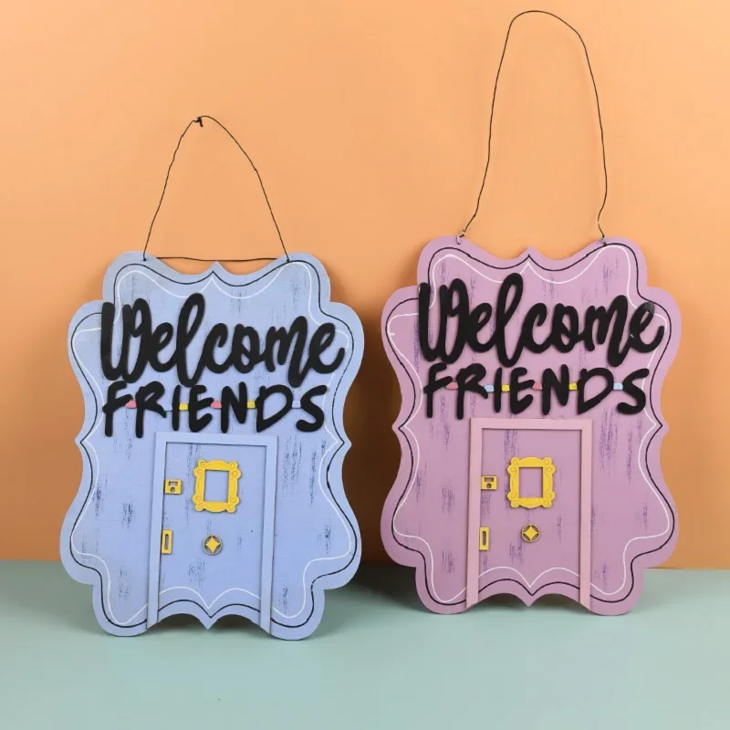 TV Show Friends Doorplate Hanging Sign Hang Wood Plate Decoration Souvenir Craftwork Purple Blue Christmas Gift Birthday Present