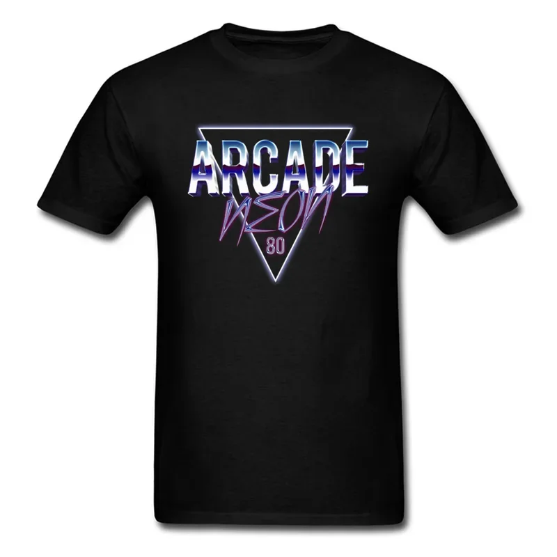 T-shirt Arcade Neon 80s pour Homme, Streetwear Noir, Lettres Imprimées, Économie Y-Hip Hop Personnalisés, 100% Coton