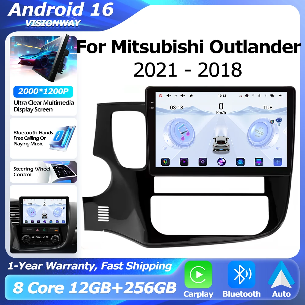

Android 16 QLED For Mitsubishi Outlander 3 2021-2018 GPS Navigation Multimedia Player Auto Wireless CarPlay WIFI 4G DSP GPS RDS
