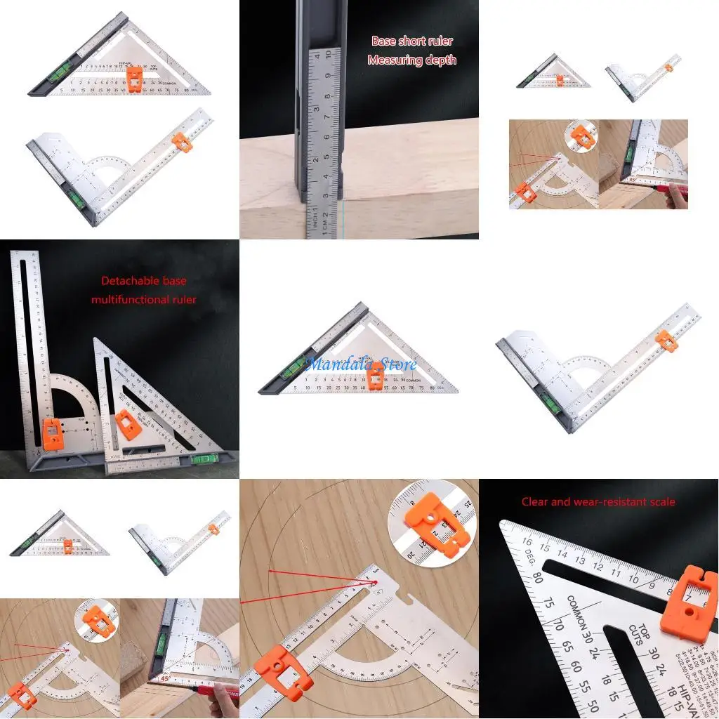 

U2JC 90 Degree AngleRuler Woodworking Square Ruler for Carpenter Multifunction Woodworking Tools Detachable AngleGauge