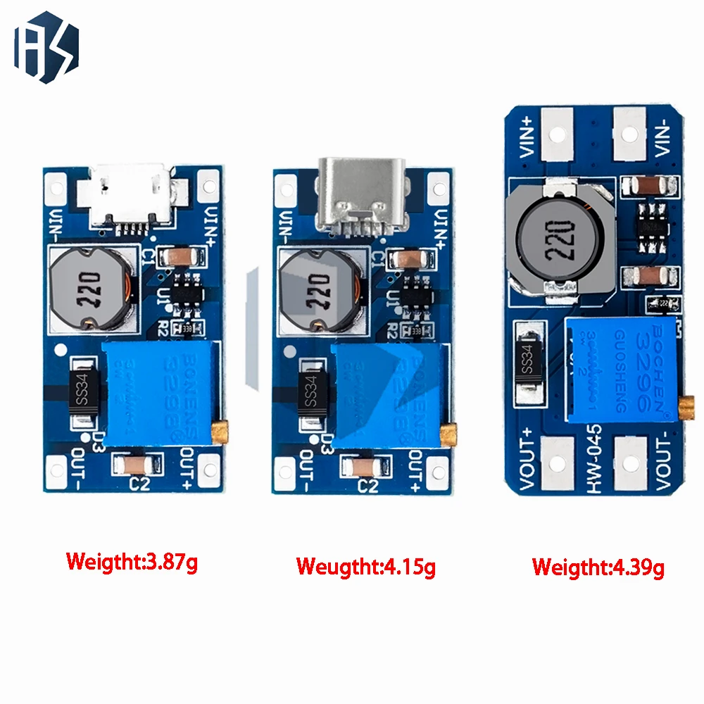 MT3608 type-c/micro 2A Max DC-DC Step Up Power Module Booster Power Module 3-5V to 5V/9V/12V/24V