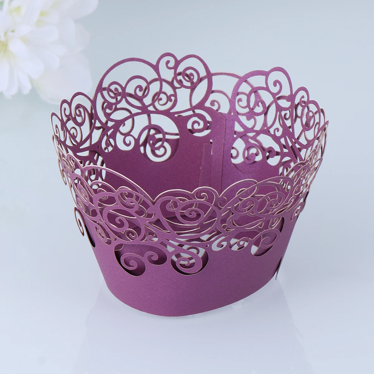 

60pcs Cupcake Wrappers Cake Wrappers Hollow out Pattern High Temperature Resistance for Cake (Purple)