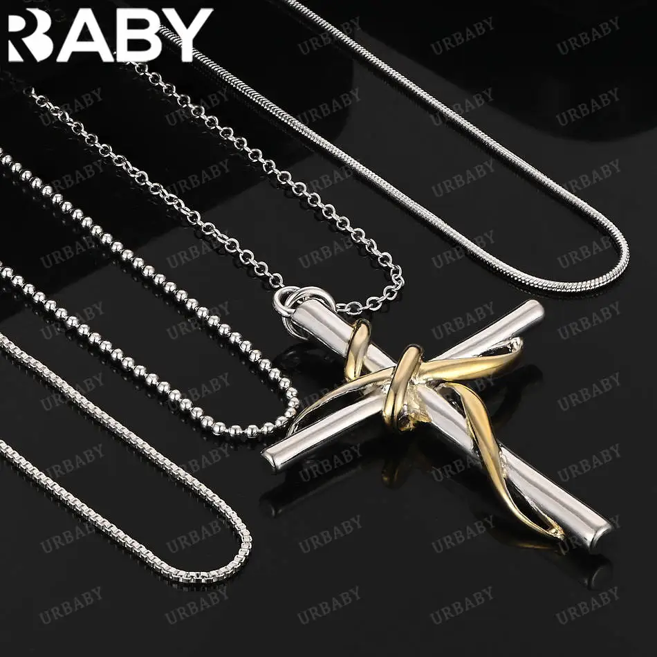 

URBABY 40-75cm 925 Sterling Silver Cross Pendant Necklace For Women Men Creativity Gifts Street All-match Party And Daily Wear