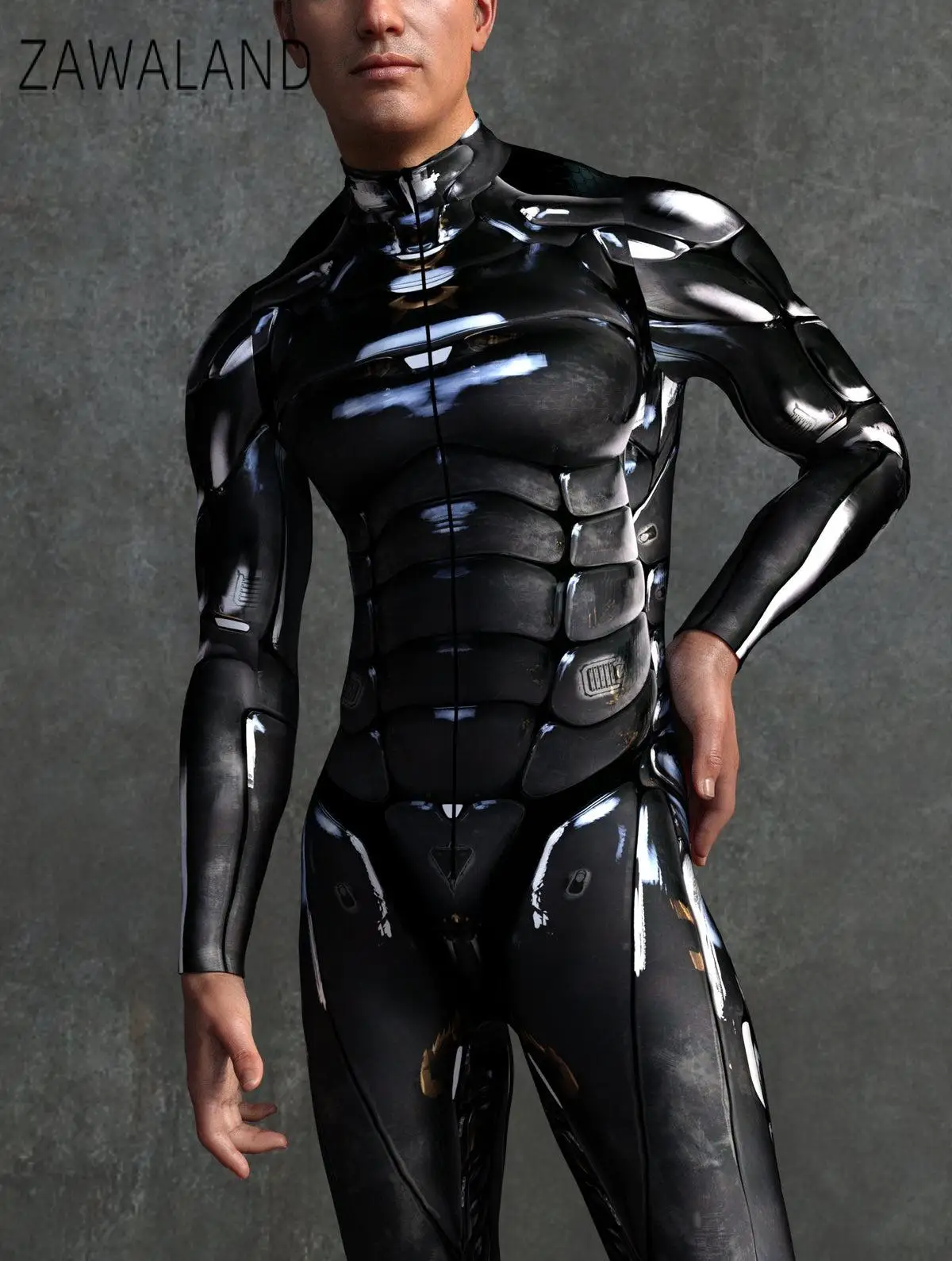 Schwarzer Roboter Bodysuit Steampunk Rüstung 3D-Druck Overall Zentai dünne Kleidung Party Cosplay Kostüm Halloween Karneval Stram pler