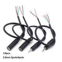New 2.5mm Male Female DIY Audio Repair Cable Mono 2pole 3pole 4 pole Connector Plug 3pin 4pin Extension Wire Charger 25CM D6