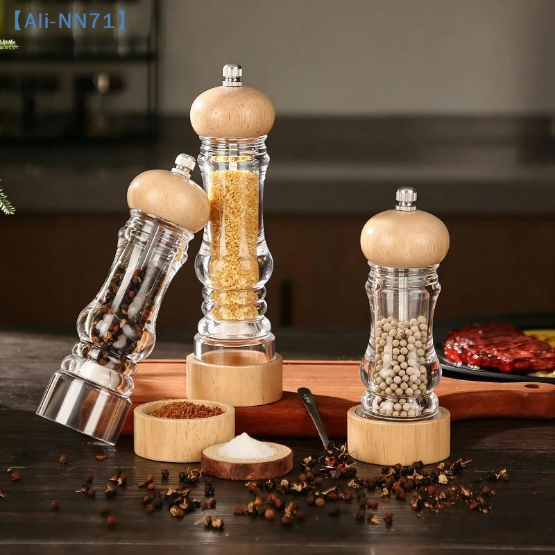 【NN71】Wood Pepper Grinder Mill, Acrylic Sea Salt Shaker With Adjustable Coarseness, Refillable Manual Ceramic Core Spice Crusher
