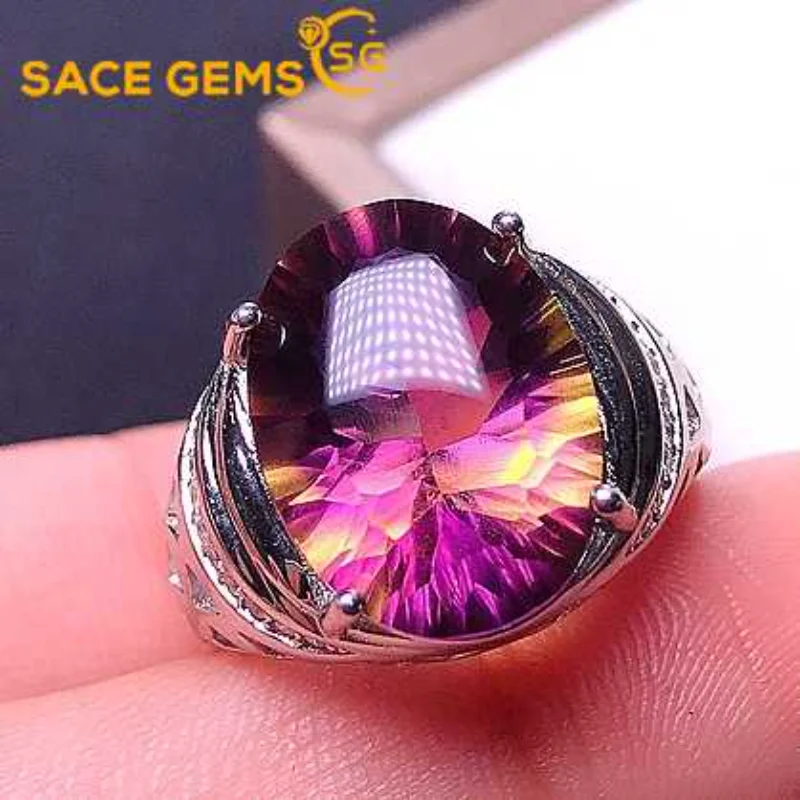 

SACE GEMS Fashion Resizable 12*16MM Natual Ametrine Rings for Man 925 Sterling Silver Wedding Party Fine Jewelry Festival Gift