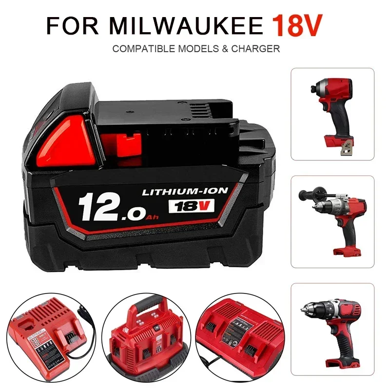 Rechargeable Batteries For Milwaukee M18B5 XC Lithium ION Battery 18v 12.0/9.0/6.0Ah battery charger For Milwaukee M18 12V~18V