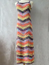 Colorful Wave Striped MIdi Knit Dress Women 2024 Multicolor Long Dress Bohemian Women Clothes