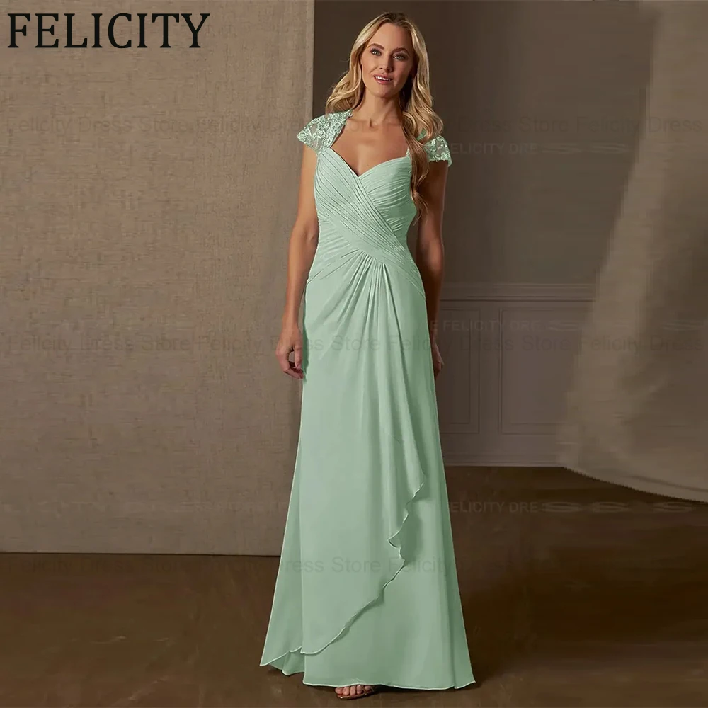 

FELICITY Изысканные платья для матери невесты 2025 Индивидуальные трапециевидные платья с v-образным вырезом из шифона и кружева, плиссированные блестки, свадебные платья для гостей